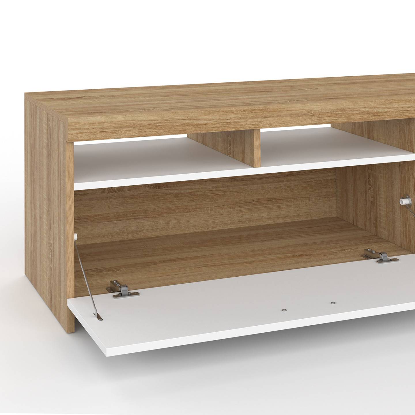 Meuble TV 110 cm MALO bois et placard blanc - Image 6
