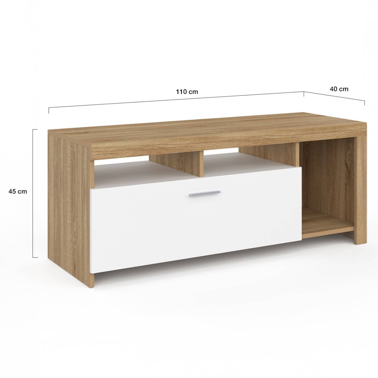 Meuble TV 110 cm MALO bois et placard blanc - Image 5