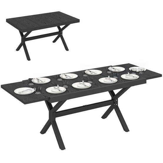 Table de Jardin Extensible Aluminium Table de Repas Extérieure Effet Bois 8-10 Personnes 214x85x73cm Gris Anthracite - Image 1