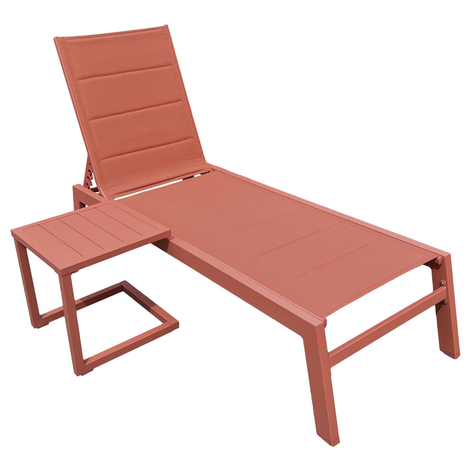Happy Garden - Set bain de soleil et table d'appoint BARBADOS en textilène terracotta - aluminium terracotta - HAPPY GARDEN - Image 1