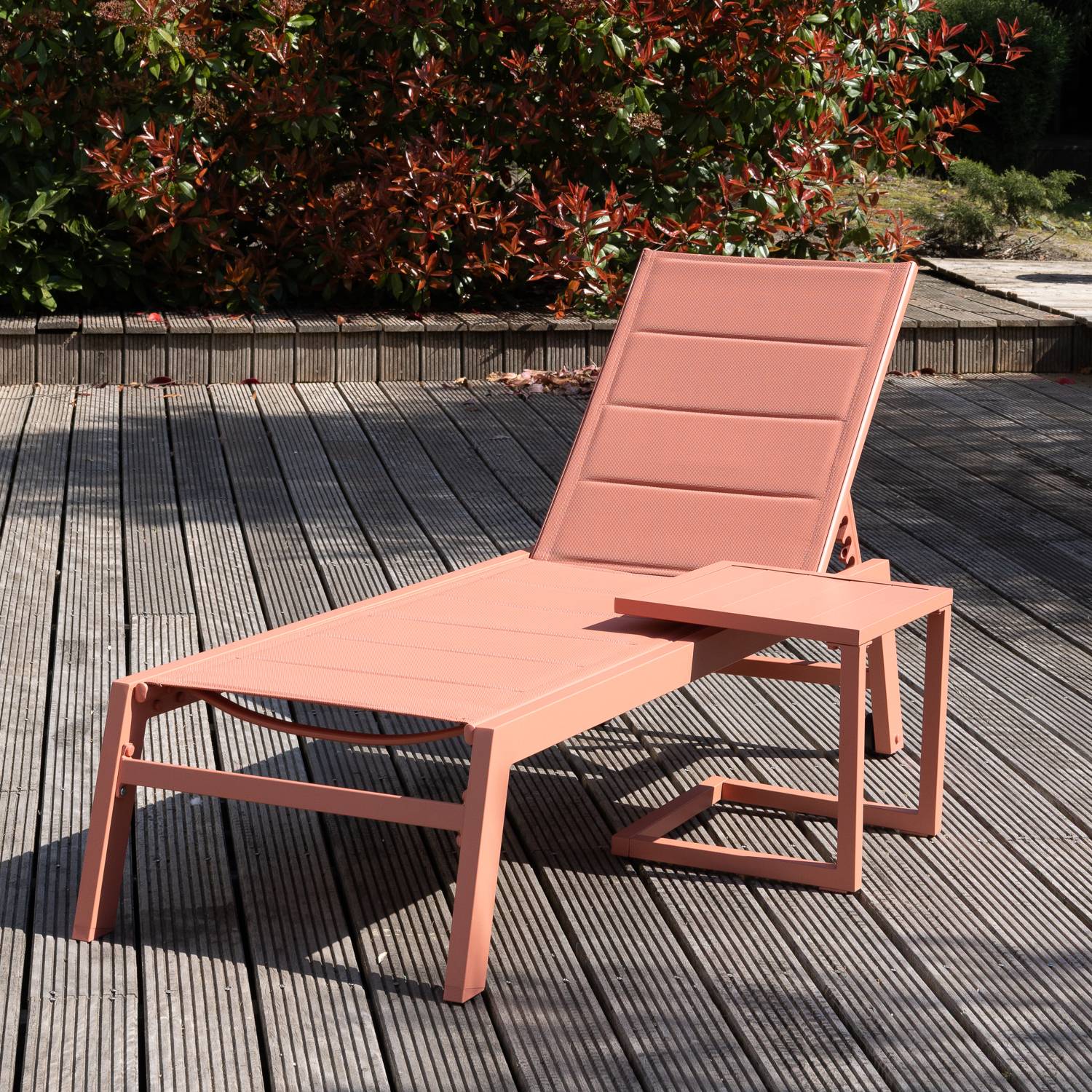 Happy Garden - Set bain de soleil et table d'appoint BARBADOS en textilène terracotta - aluminium terracotta - HAPPY GARDEN - Image 2