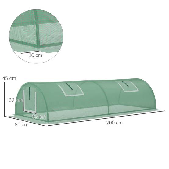 Serre Châssis de Jardin Acier et Bâche PE Anti-UV avec 4 Fenêtres pour Potager 200x80x45 cm Vert - ComfortXL Outdoor Living - Image 5