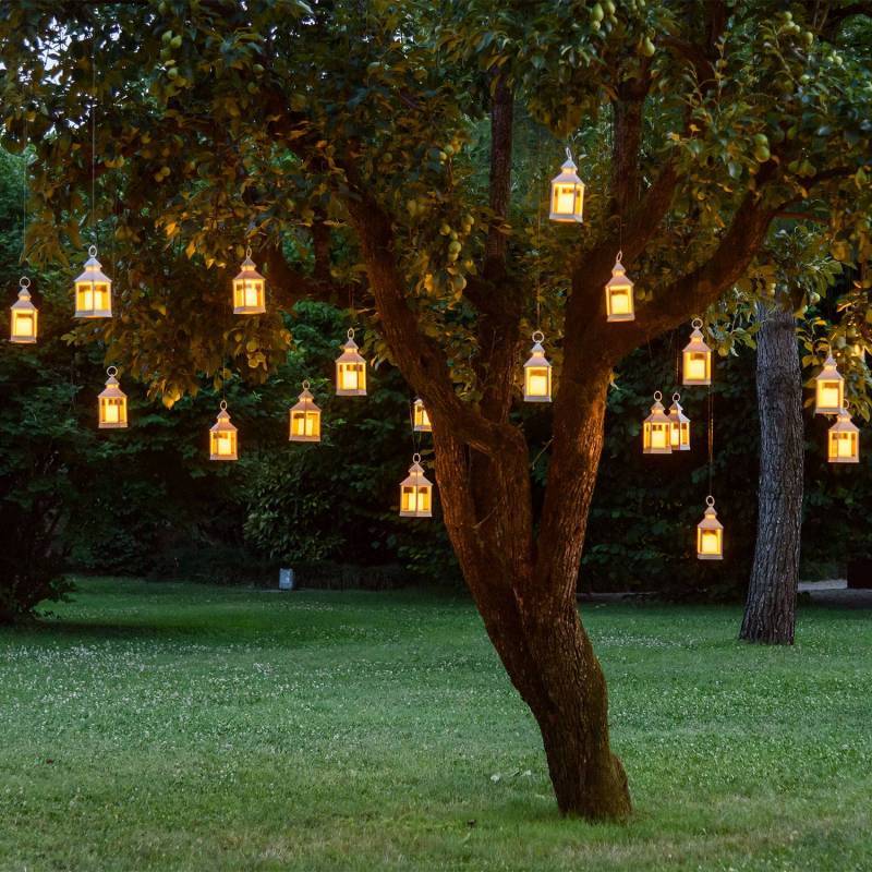 Lotti - Lanterne carrée en plastique et verre blanc antique avec Bougie LED BLANC CHAUD Lotti - Imagen 7