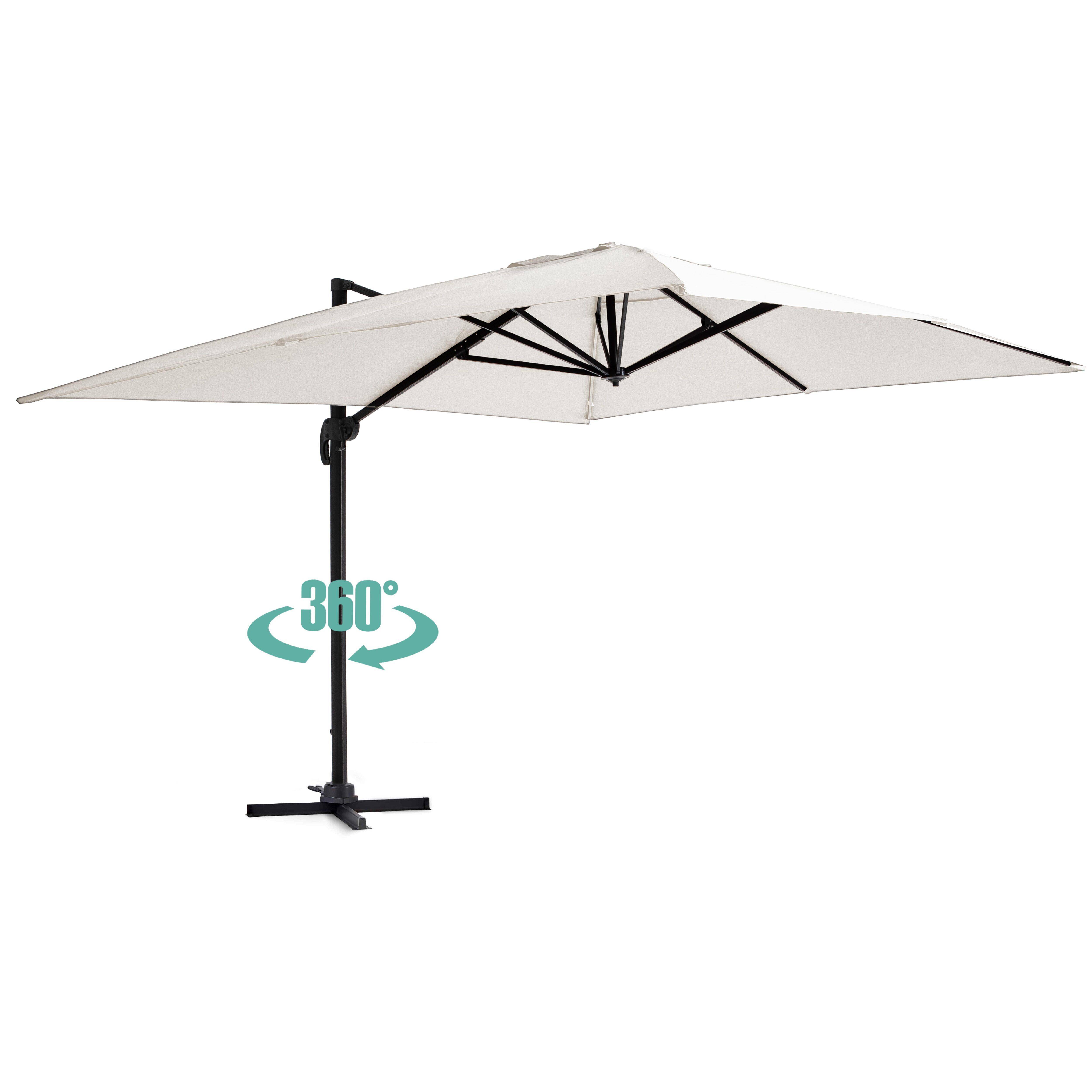 Oviala - Parasol déporté 4x3 m 360° inclinable + 4 dalles à lester blanc Caserta - Oviala - Image 3