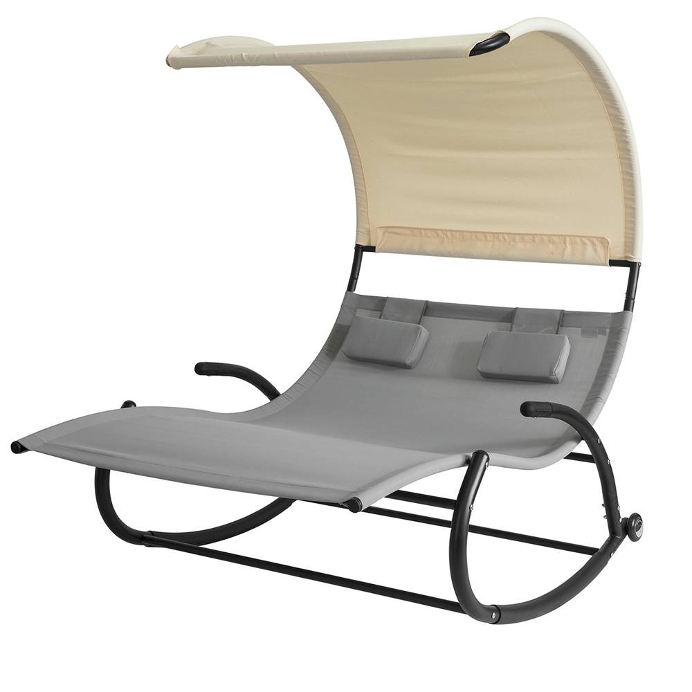Bain de Soleil Transat à Bascule 2 Places avec Auvent et Assise Dossier Gris L.184 x l.140 x H.180 cm SoBuy - Imagen 1