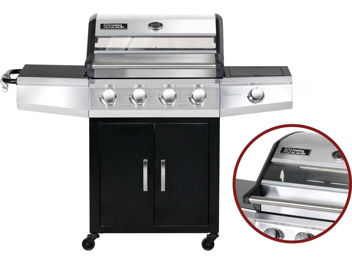 Barbecue Gaz Avec Couvercle En Verre "bingo 5" - 4 Brûleurs + 1 Latéral + Housse Protection - 15.2 Kw - Noir -habitat Et Jardin - Imagen 1