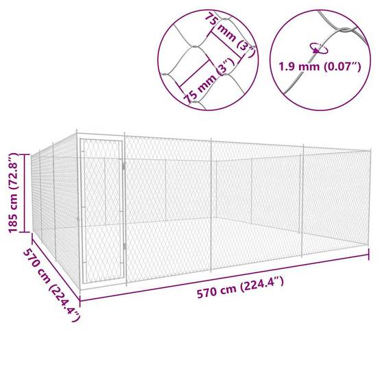 Vidaxl - Chenil extérieur pour chiens Acier galvanisé 570x570x185 cm vidaXL 145034 - Image 6