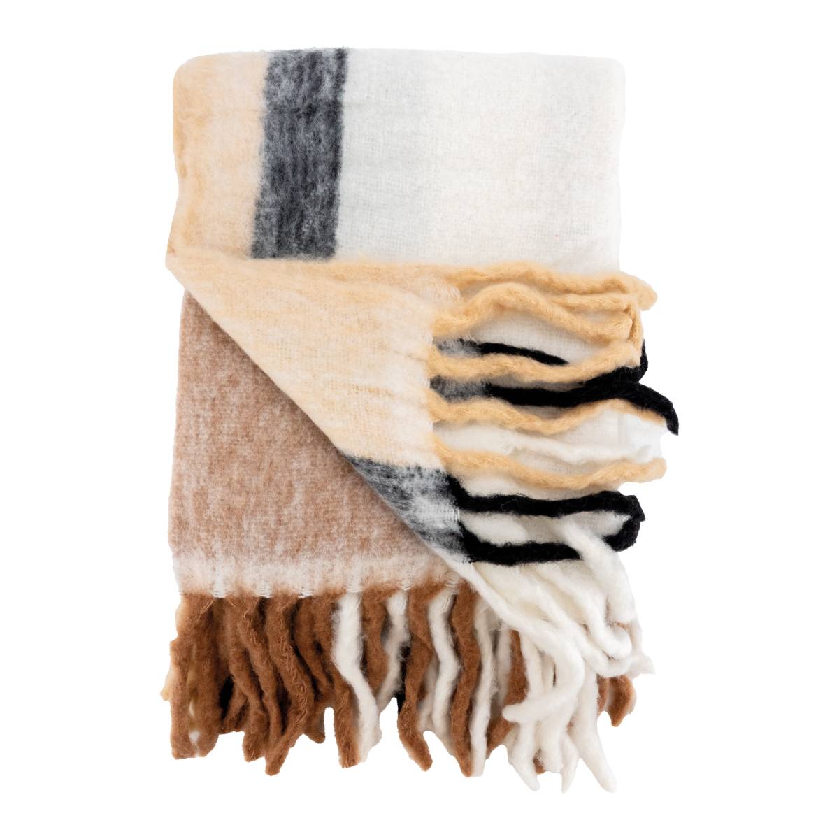 Aubry Gaspard - Plaid acrylique Alice Brun, beige et blanc - Imagen 1