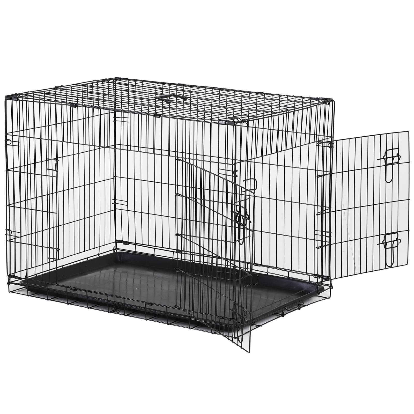 Pawhut - Cage caisse de transport pliante pour chien en métal noir 91 x 61 x 67 cm - Image 2