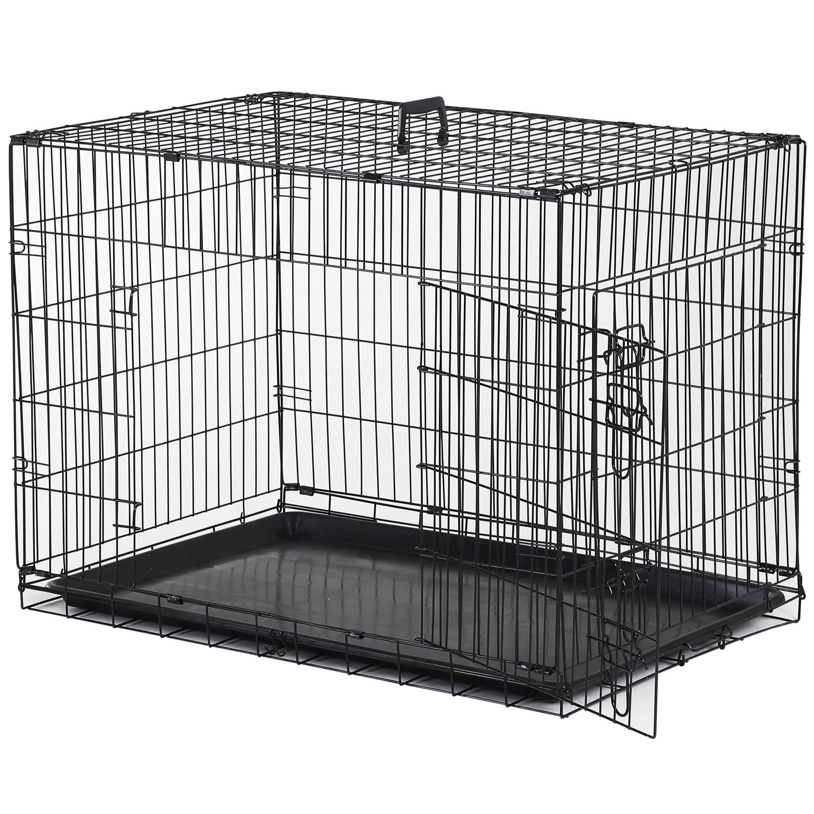 Pawhut - Cage caisse de transport pliante pour chien en métal noir 91 x 61 x 67 cm - Image 1