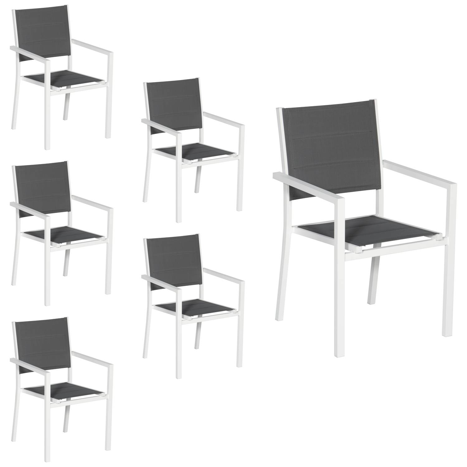 Happy Garden - Lot de 6 chaises rembourrées en aluminium blanc - textilène gris - HAPPY GARDEN - Imagen 1