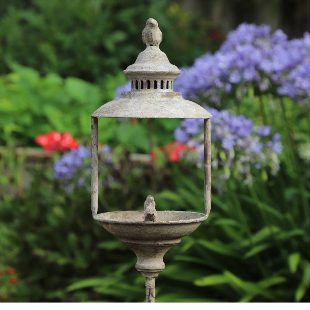 Mangeoire à oiseaux abreuvoir sur pied pique jardin métal gris 140cm Chemin de campagne - Imagen 2