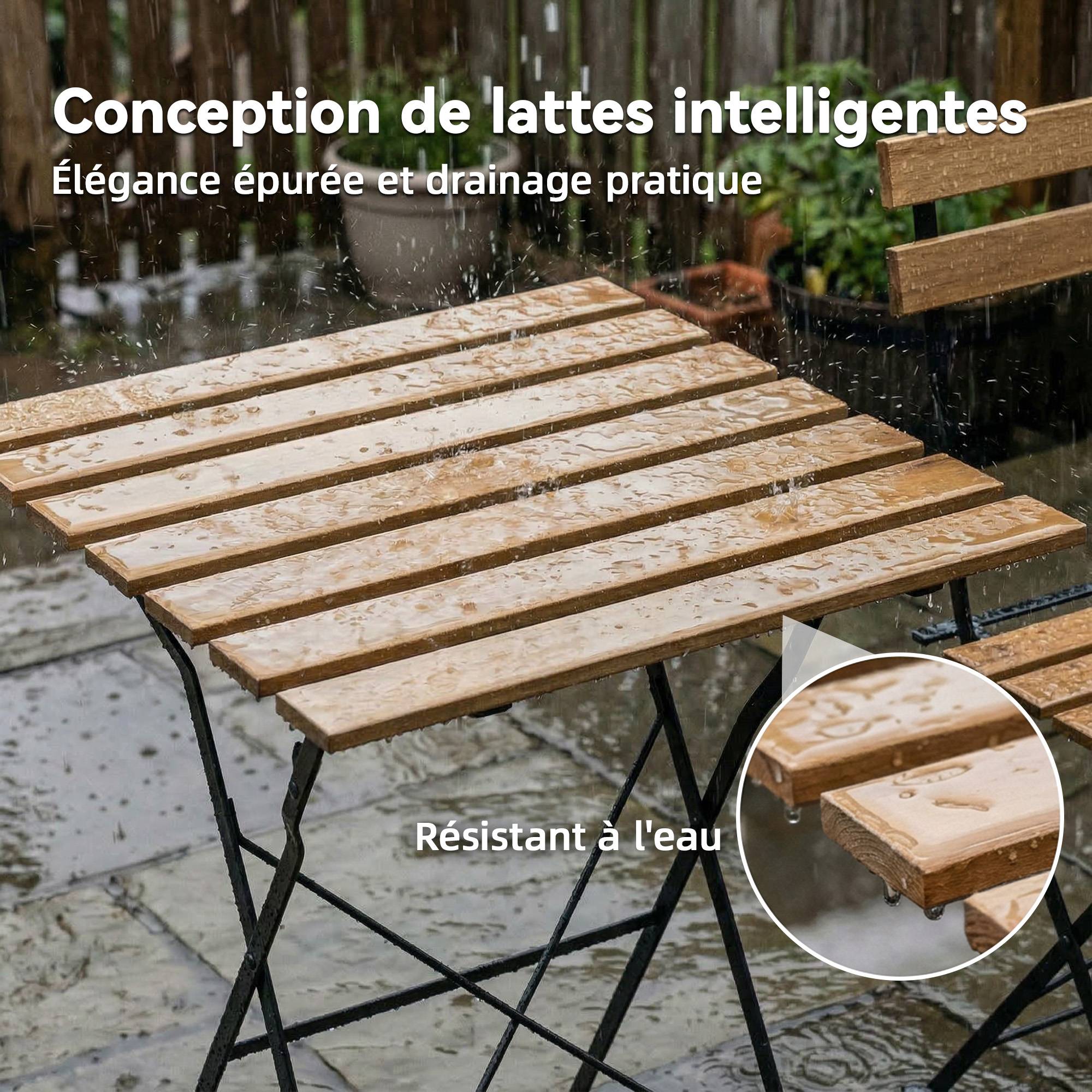 Ensemble de jardin bistro 3 pièces | Mobilier de jardin Finition bois naturel Métal, bois d'acacia 55x55x71 cm - Image 9
