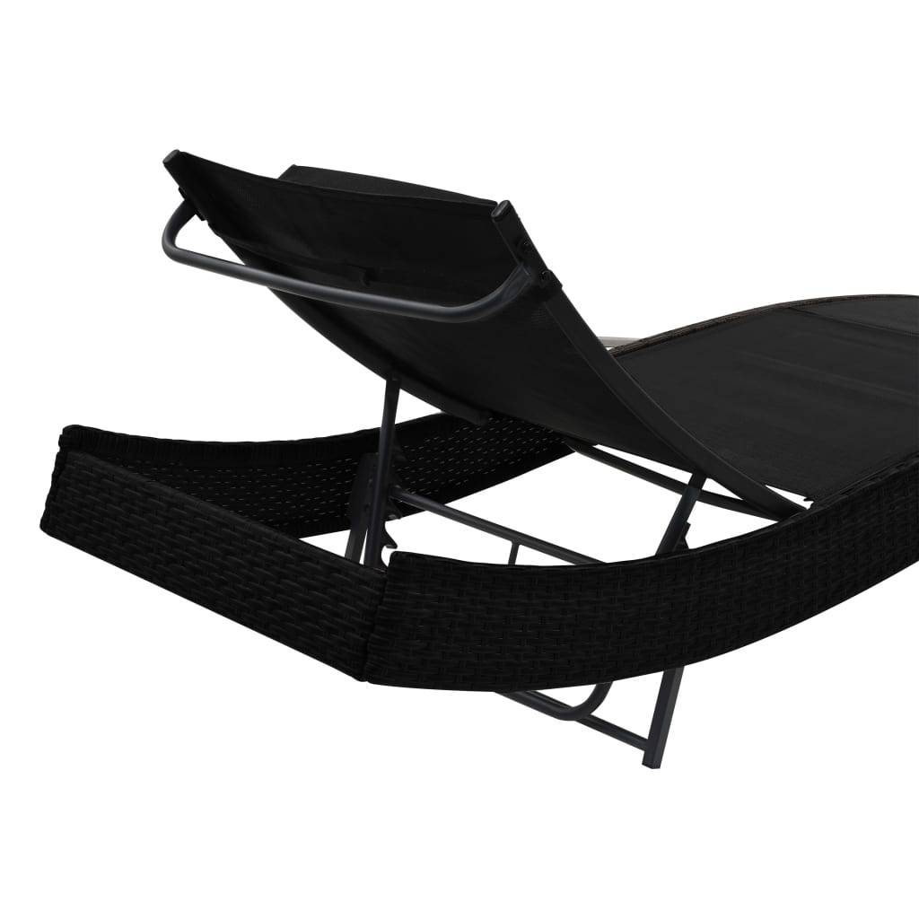 Helloshop26 - Transat chaise longue bain de soleil lit de jardin terrasse meuble d'extérieur avec oreiller résine tressée noir - Imagen 4