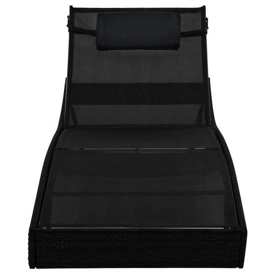 Helloshop26 - Transat chaise longue bain de soleil lit de jardin terrasse meuble d'extérieur avec oreiller résine tressée noir - Imagen 3