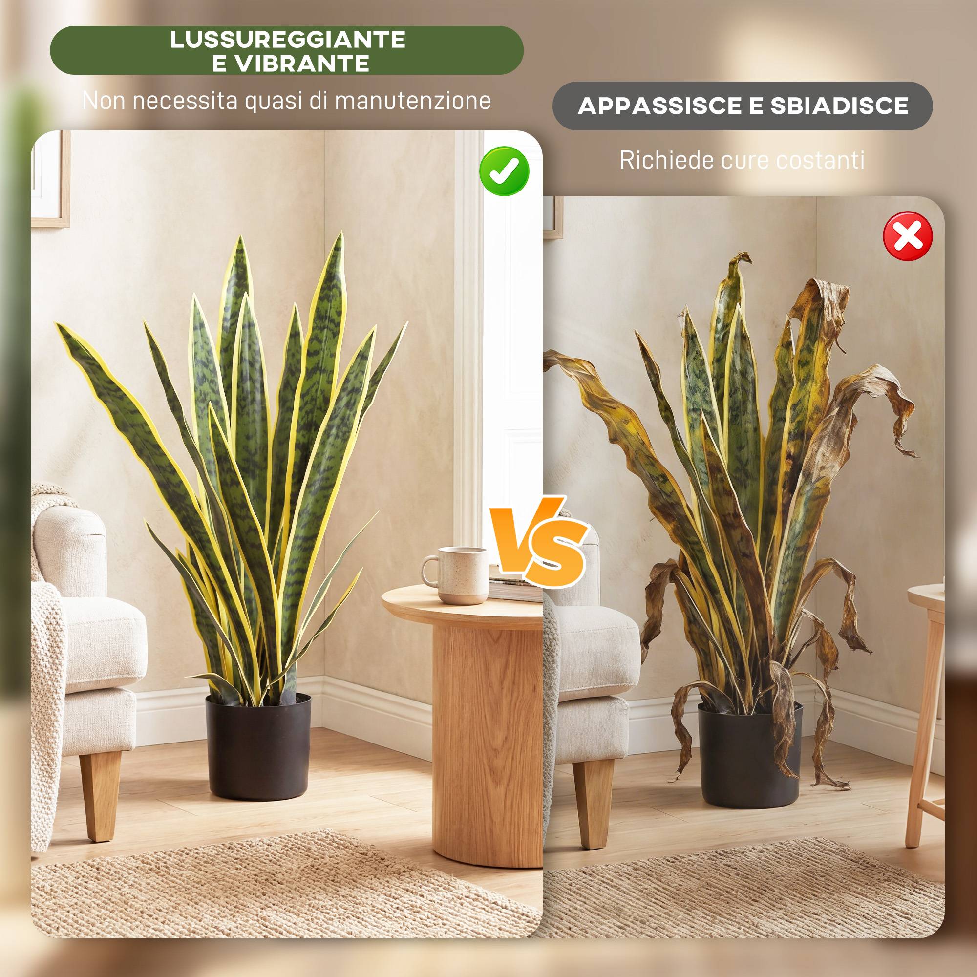 Sansevieria artificielle réaliste avec pot, Ø15cm x 80cm, vert et jaune - Image 8