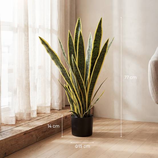 Sansevieria artificielle réaliste avec pot, Ø15cm x 80cm, vert et jaune - Image 5