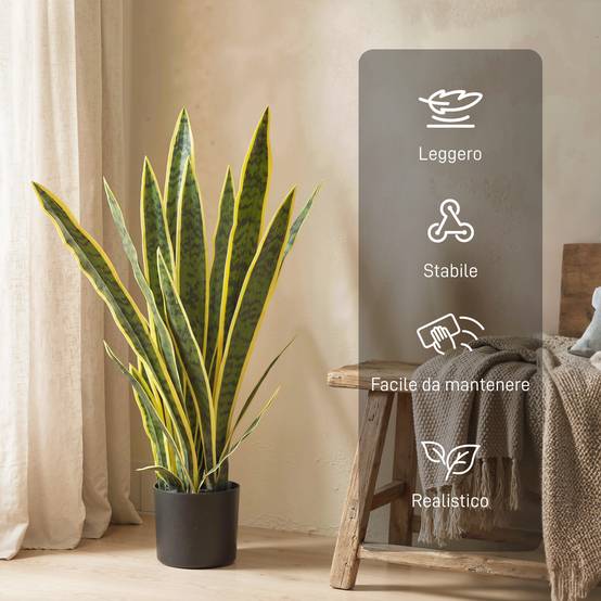 Sansevieria artificielle réaliste avec pot, Ø15cm x 80cm, vert et jaune - Image 7
