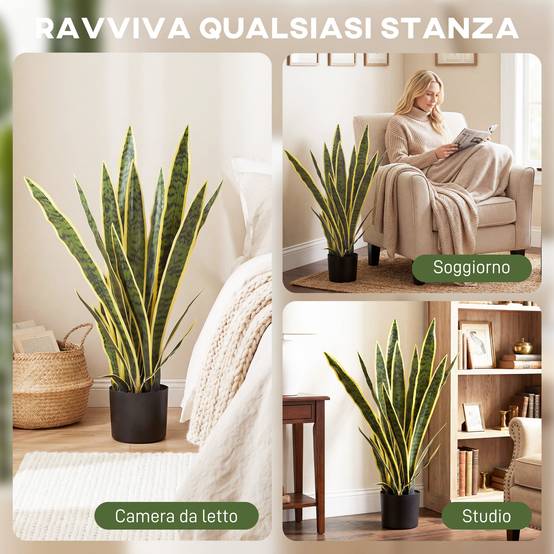 Sansevieria artificielle réaliste avec pot, Ø15cm x 80cm, vert et jaune - Image 9