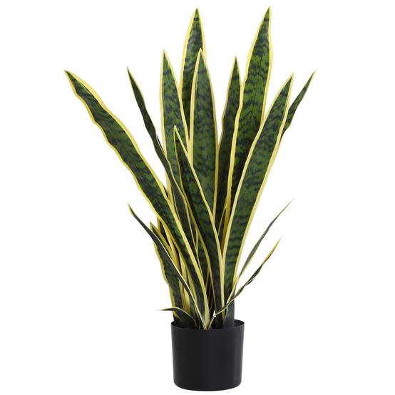 Sansevieria artificielle réaliste avec pot, Ø15cm x 80cm, vert et jaune - Image 1
