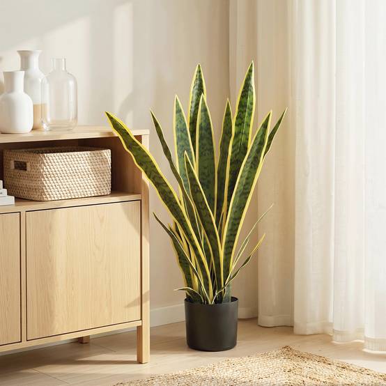 Sansevieria artificielle réaliste avec pot, Ø15cm x 80cm, vert et jaune - Image 3