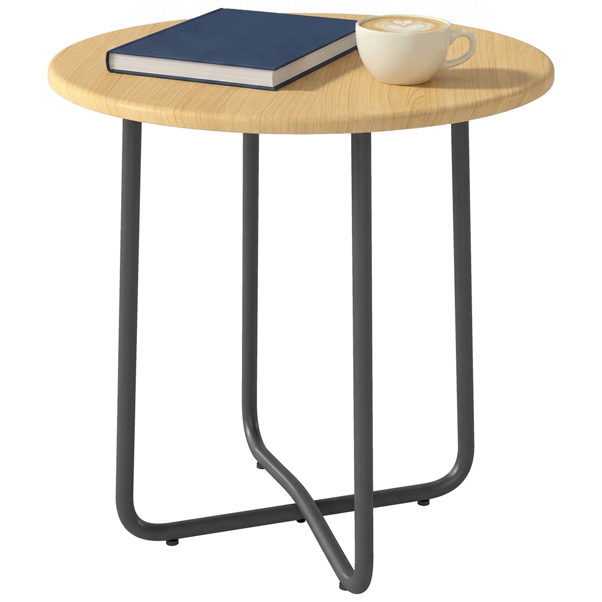 Sans Marque - Table de jardin ronde en métal pour balcon et terrasse, Ø48 x 51 cm, effet bois naturel - Image 2