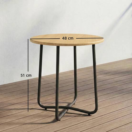 Sans Marque - Table de jardin ronde en métal pour balcon et terrasse, Ø48 x 51 cm, effet bois naturel - Image 5