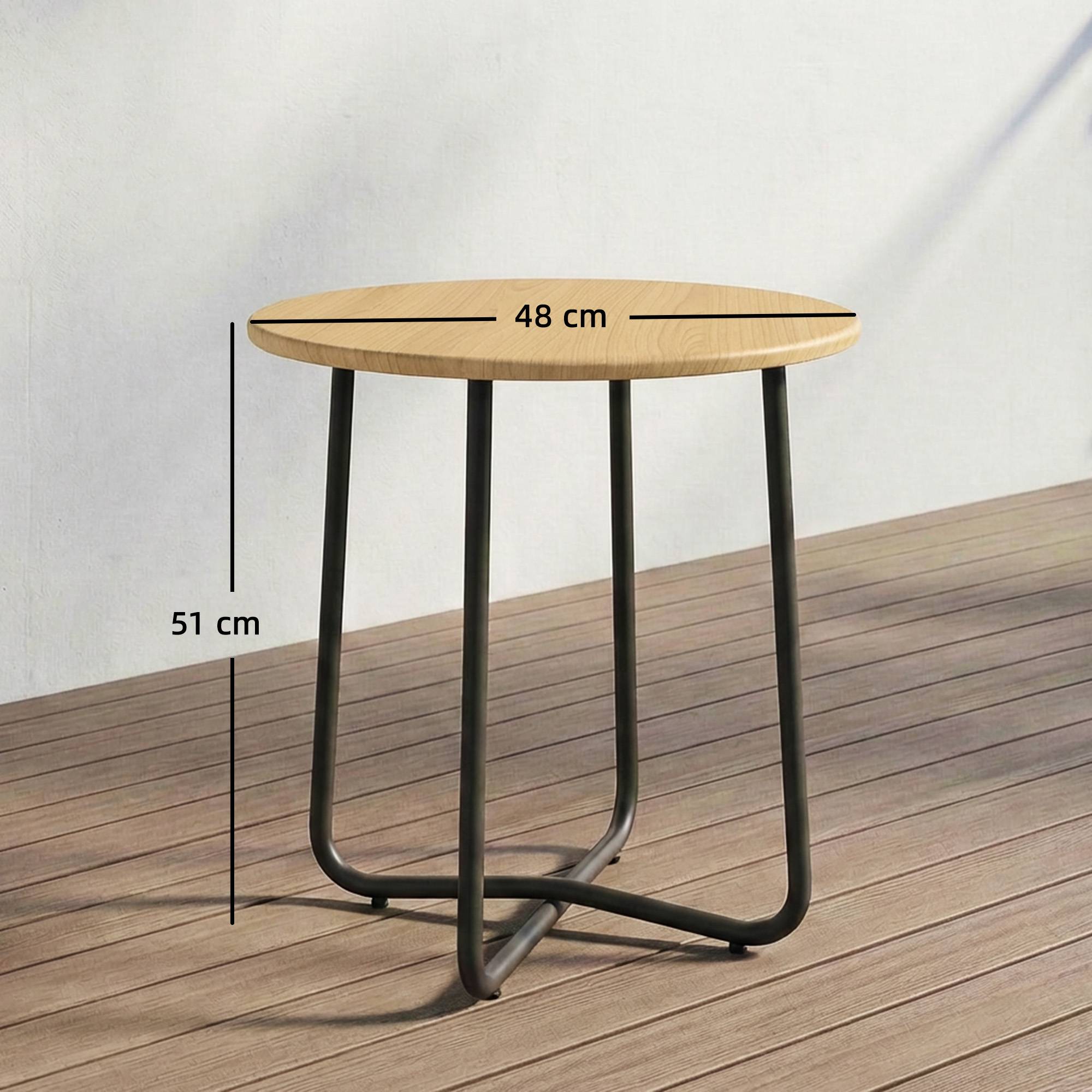 Sans Marque - Table de jardin ronde en métal pour balcon et terrasse, Ø48 x 51 cm, effet bois naturel - Image 5