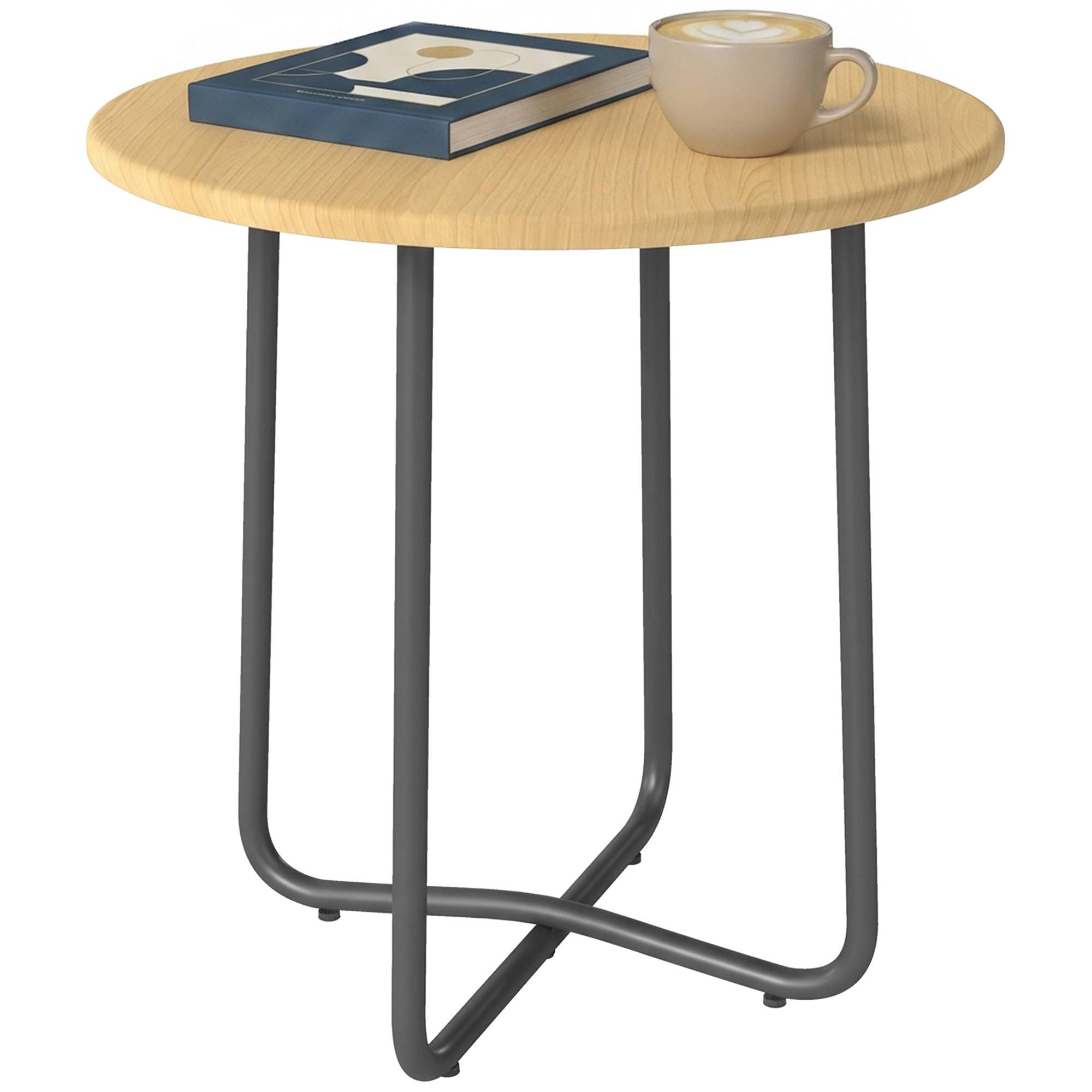 Sans Marque - Table de jardin ronde en métal pour balcon et terrasse, Ø48 x 51 cm, effet bois naturel - Image 1