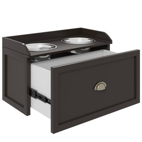 Gamelle surélevée pour grands chiens avec 2 gamelles de 2 litres en acier inoxydable et 1 tiroir, 63 x 30 x 36 cm, marron - Image 9