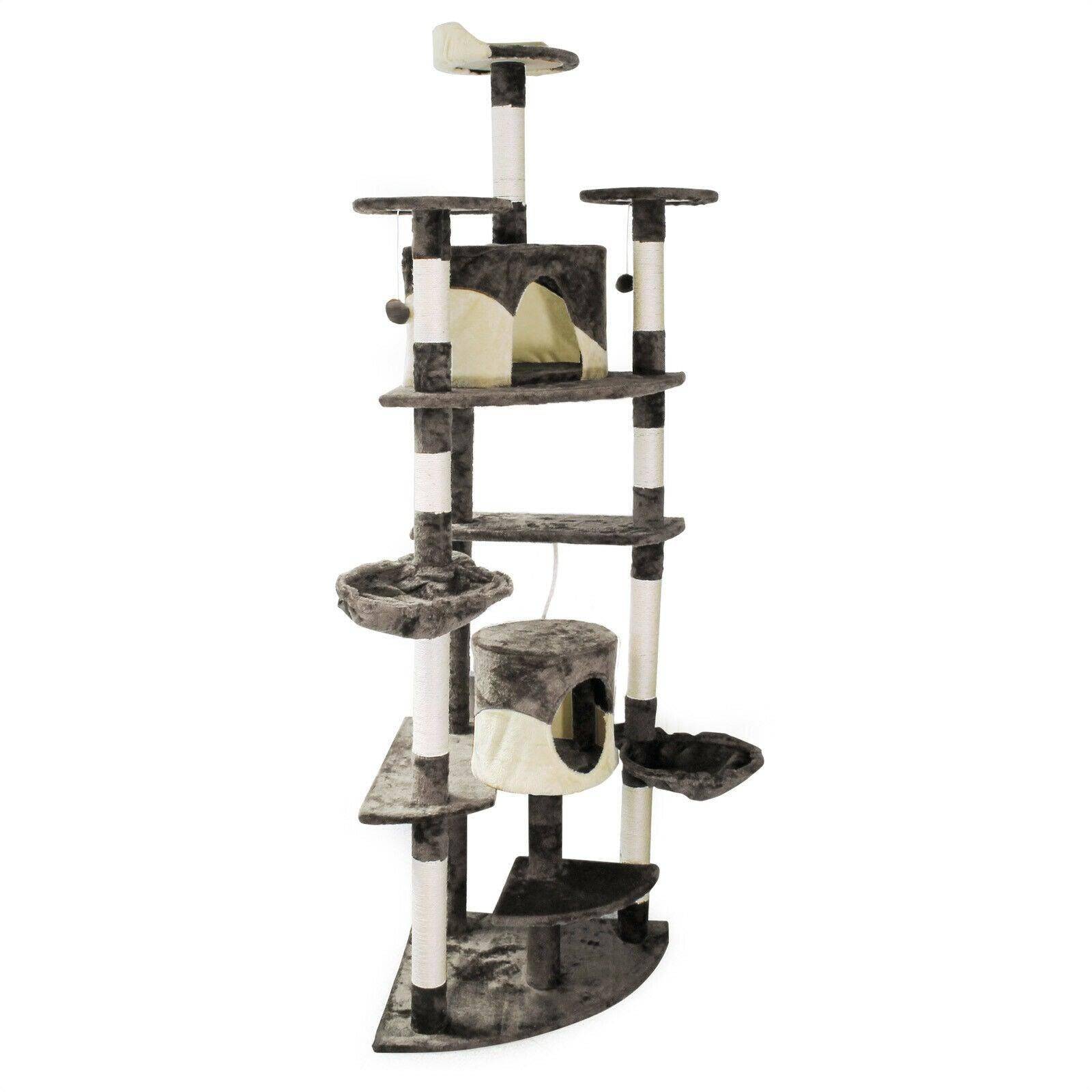 Helloshop26 - Arbre à chat d‘angle plateforme d‘observation jeux griffoir sisal 210 cm gris et blanc - Imagen 1