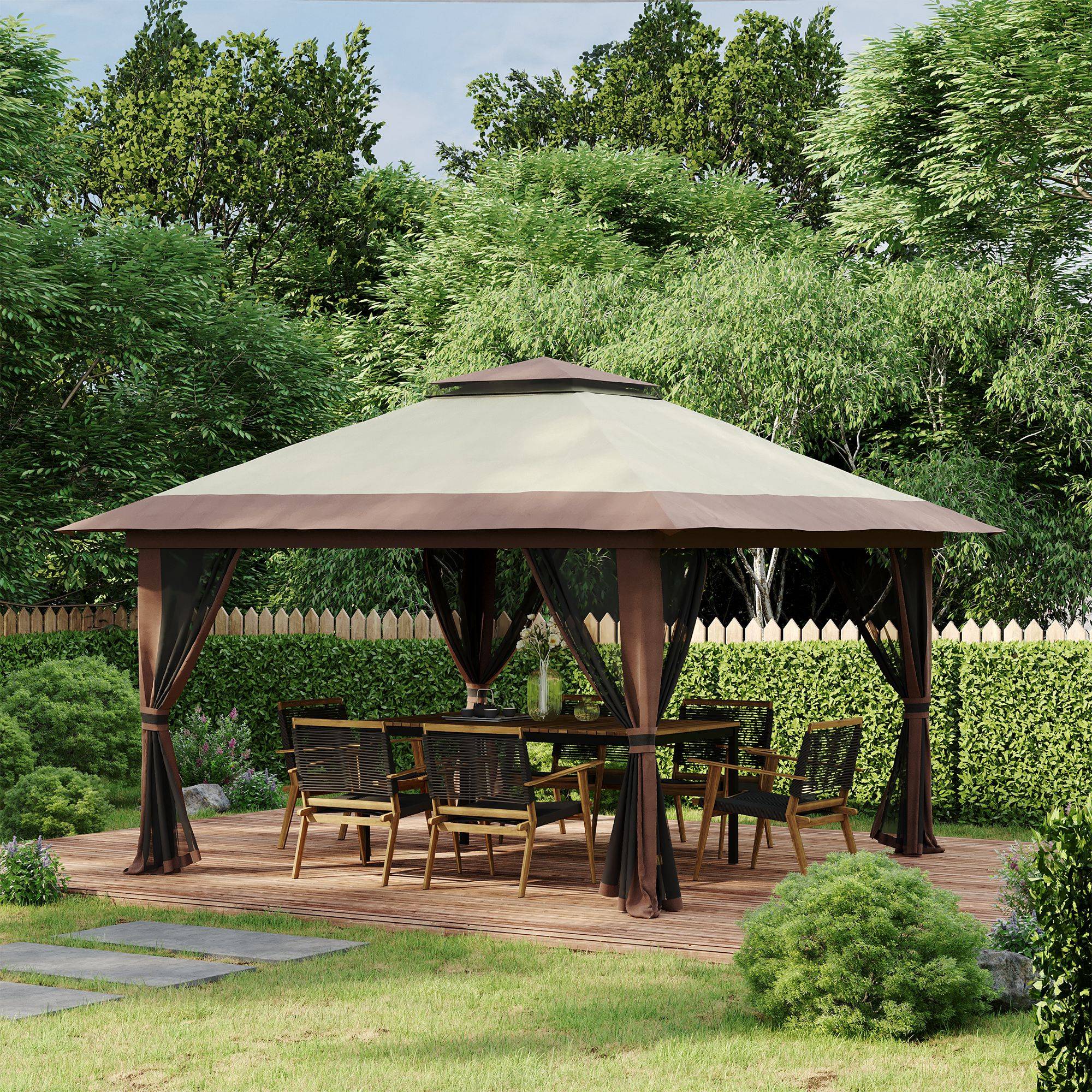 Tonnelle pliante pop-up métal pour jardin hauteur réglable 392x392cm beige - ComfortXL Outdoor Living - Image 4