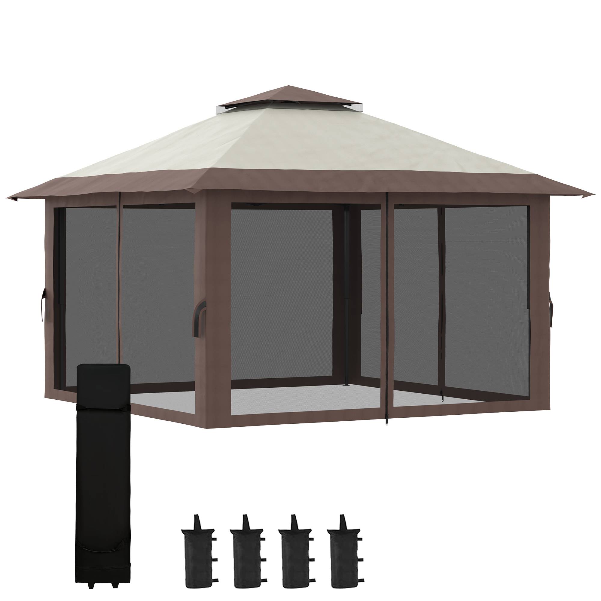 Tonnelle pliante pop-up métal pour jardin hauteur réglable 392x392cm beige - ComfortXL Outdoor Living - Image 2