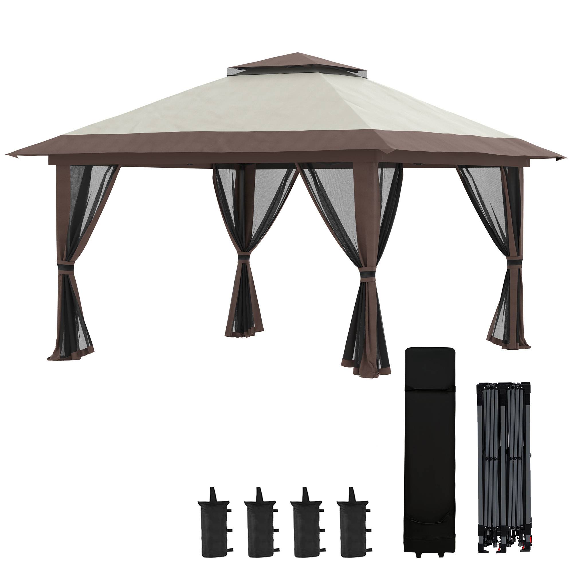 Tonnelle pliante pop-up métal pour jardin hauteur réglable 392x392cm beige - ComfortXL Outdoor Living - Image 1