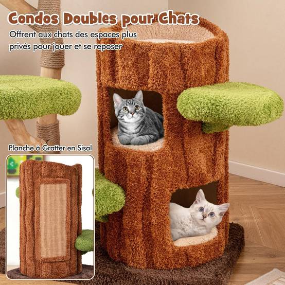 COSTWAY Arbre a Chat Design 141 cm,en Bois,5 Plateformes, Poteaux à Griffer en Jute,Planche à Griffer en Sisal, Pompon Suspendu - Image 4