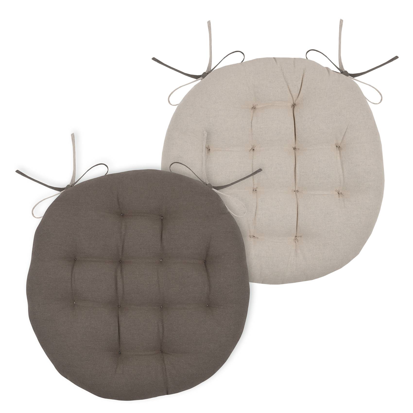 Lovely Casa - Galette de chaise ronde et bicolore - LOVELY CASA - Coton - Taupe - Image 3