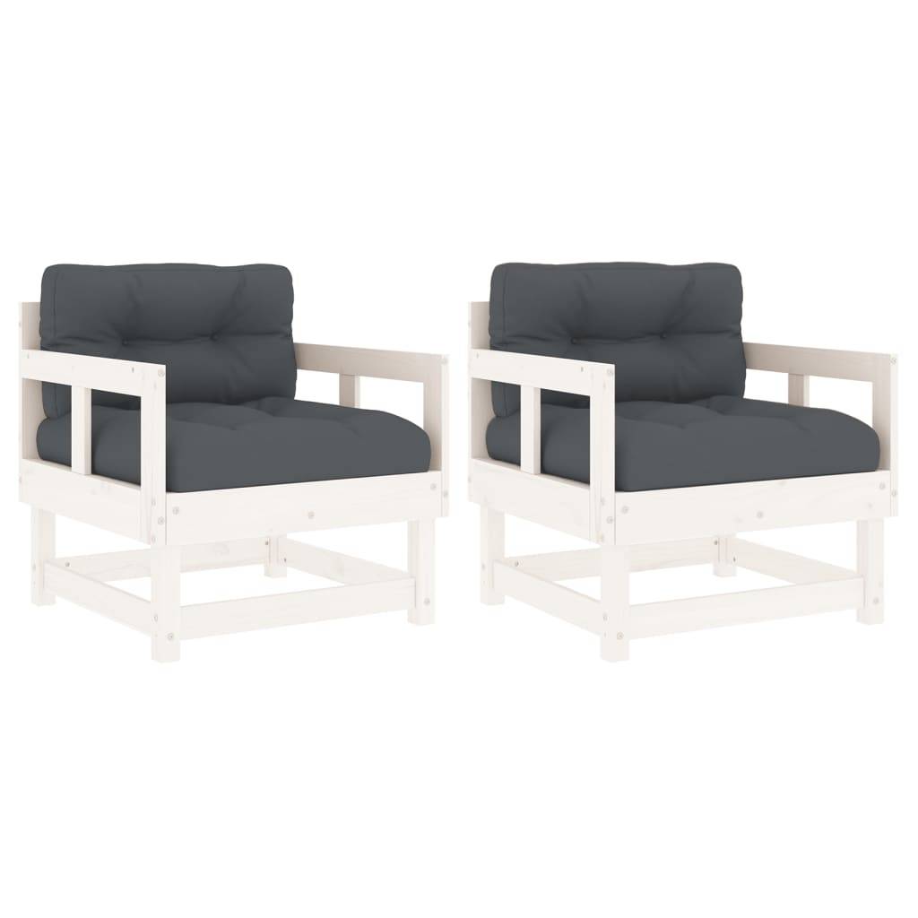 Lot de 2 Chaises de jardin avec coussins - Chaises d'extérieur - Fauteuils de jardin blanc bois de pin massif-JU12675 - Image 1