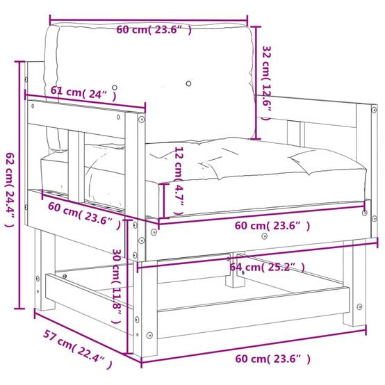 Lot de 2 Chaises de jardin avec coussins - Chaises d'extérieur - Fauteuils de jardin blanc bois de pin massif-JU12675 - Image 10