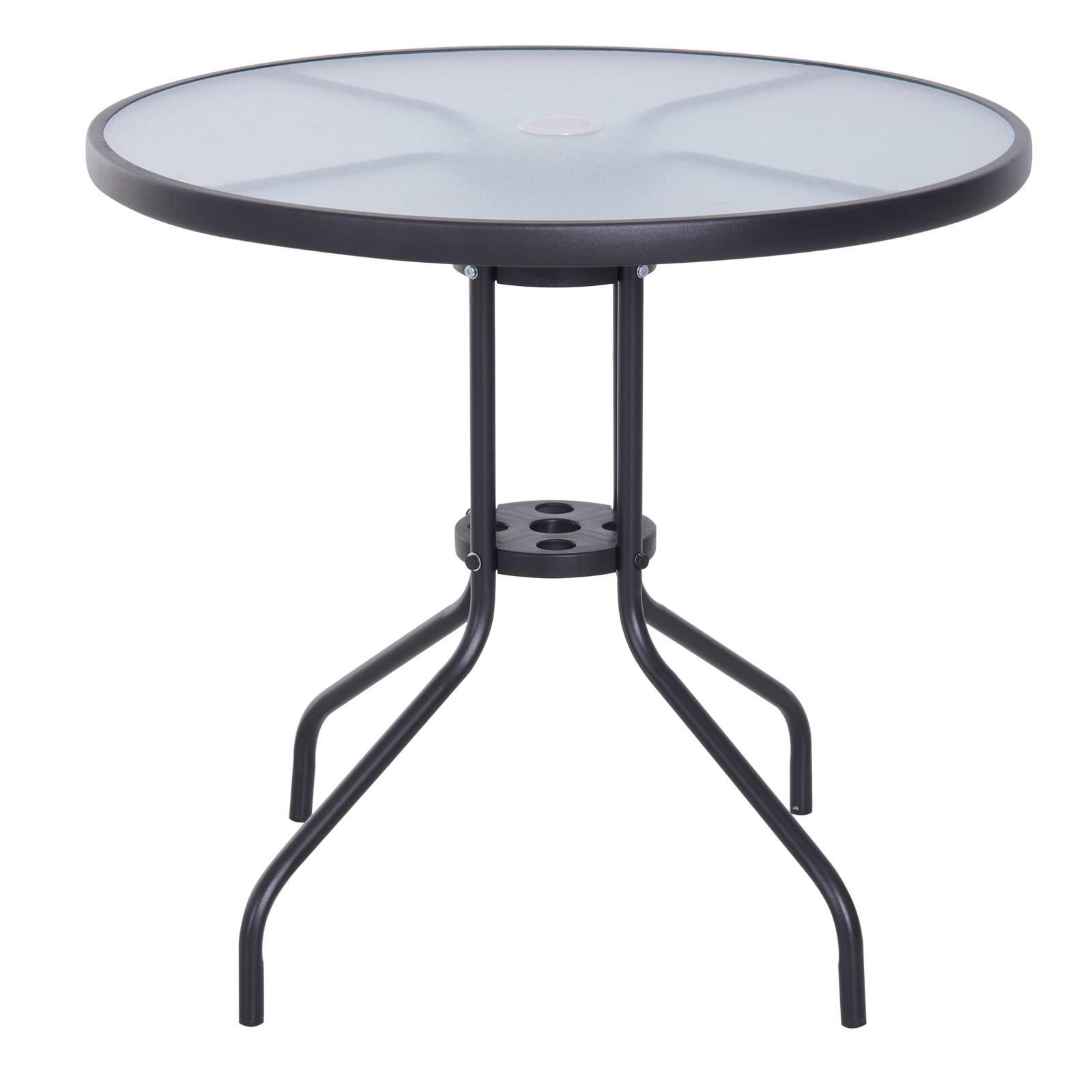 Outsunny - Table ronde bistro de jardin dim. Ø 80 x 72H cm espace installation parasol acier époxy noir plateau verre trempé - Image 1