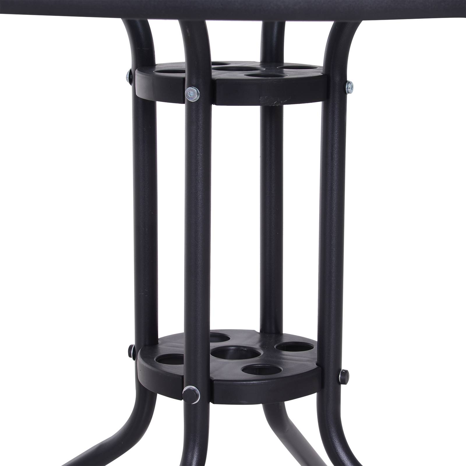 Outsunny - Table ronde bistro de jardin dim. Ø 80 x 72H cm espace installation parasol acier époxy noir plateau verre trempé - Image 6