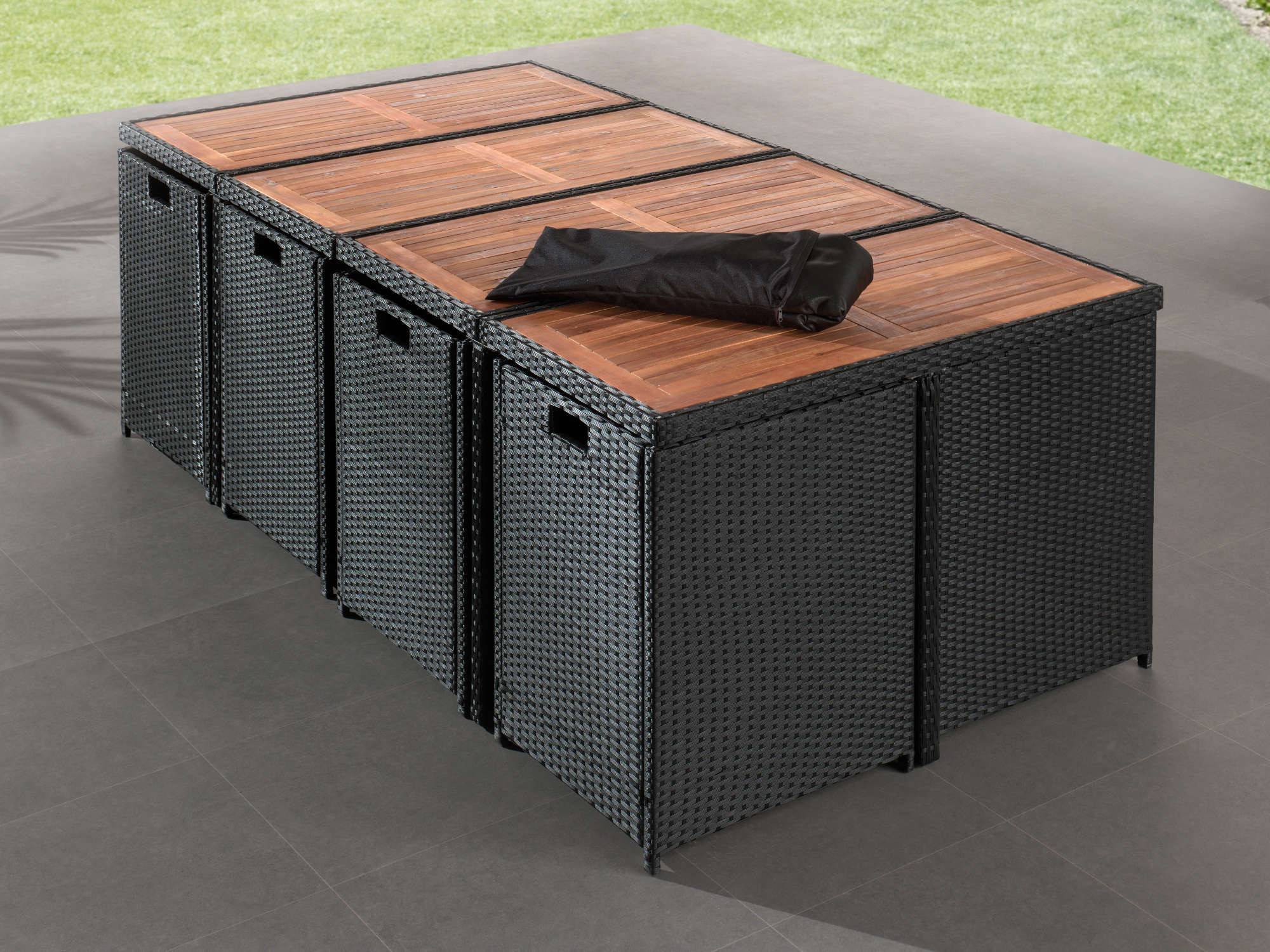 Best Mobilier - Cuba - Salon de jardin encastrable 12 places - en résine tressée - Noir avec coussins beiges + housse de protection - Best Mobilier - Imagen 5