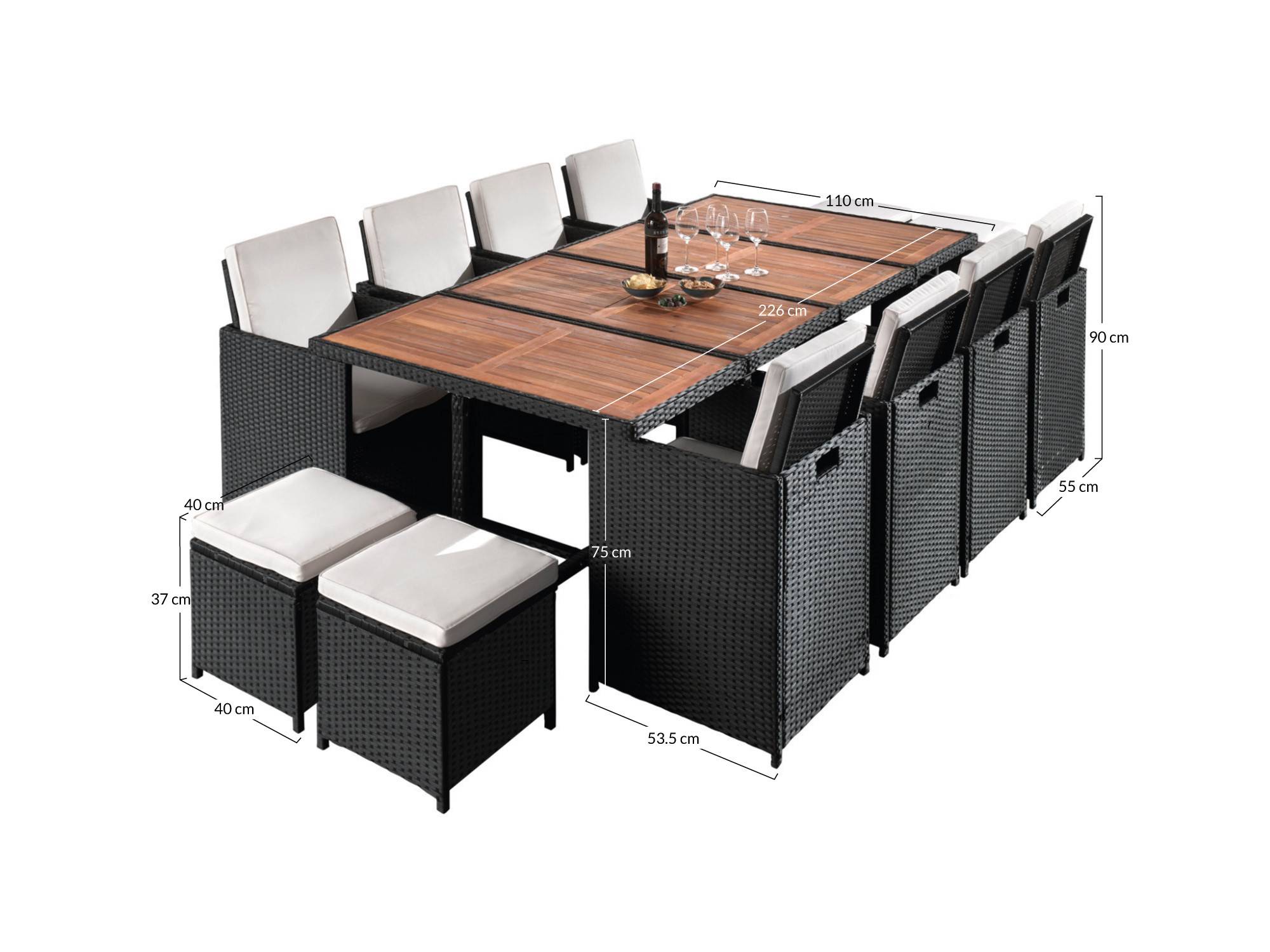 Best Mobilier - Cuba - Salon de jardin encastrable 12 places - en résine tressée - Noir avec coussins beiges + housse de protection - Best Mobilier - Imagen 8