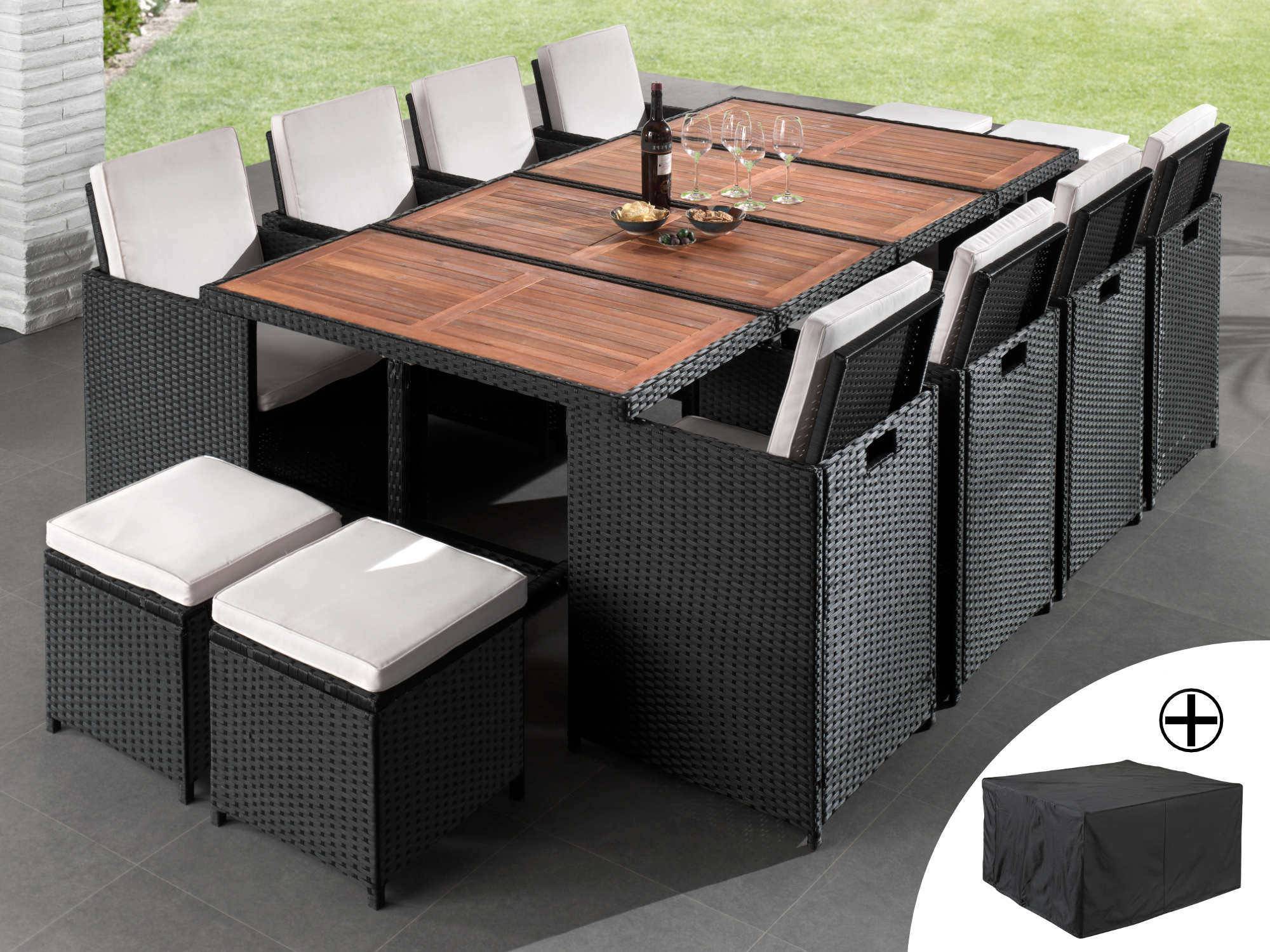 Best Mobilier - Cuba - Salon de jardin encastrable 12 places - en résine tressée - Noir avec coussins beiges + housse de protection - Best Mobilier - Imagen 2