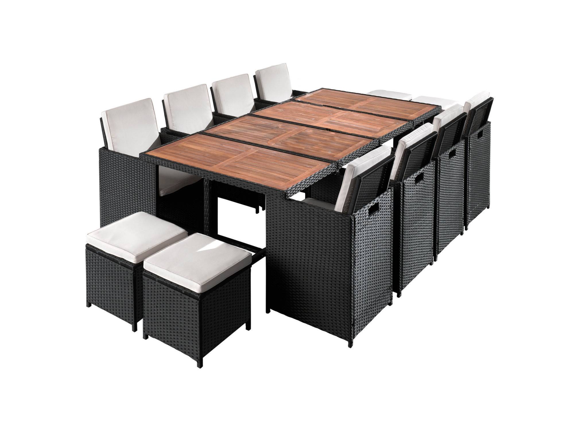 Best Mobilier - Cuba - Salon de jardin encastrable 12 places - en résine tressée - Noir avec coussins beiges + housse de protection - Best Mobilier - Imagen 1