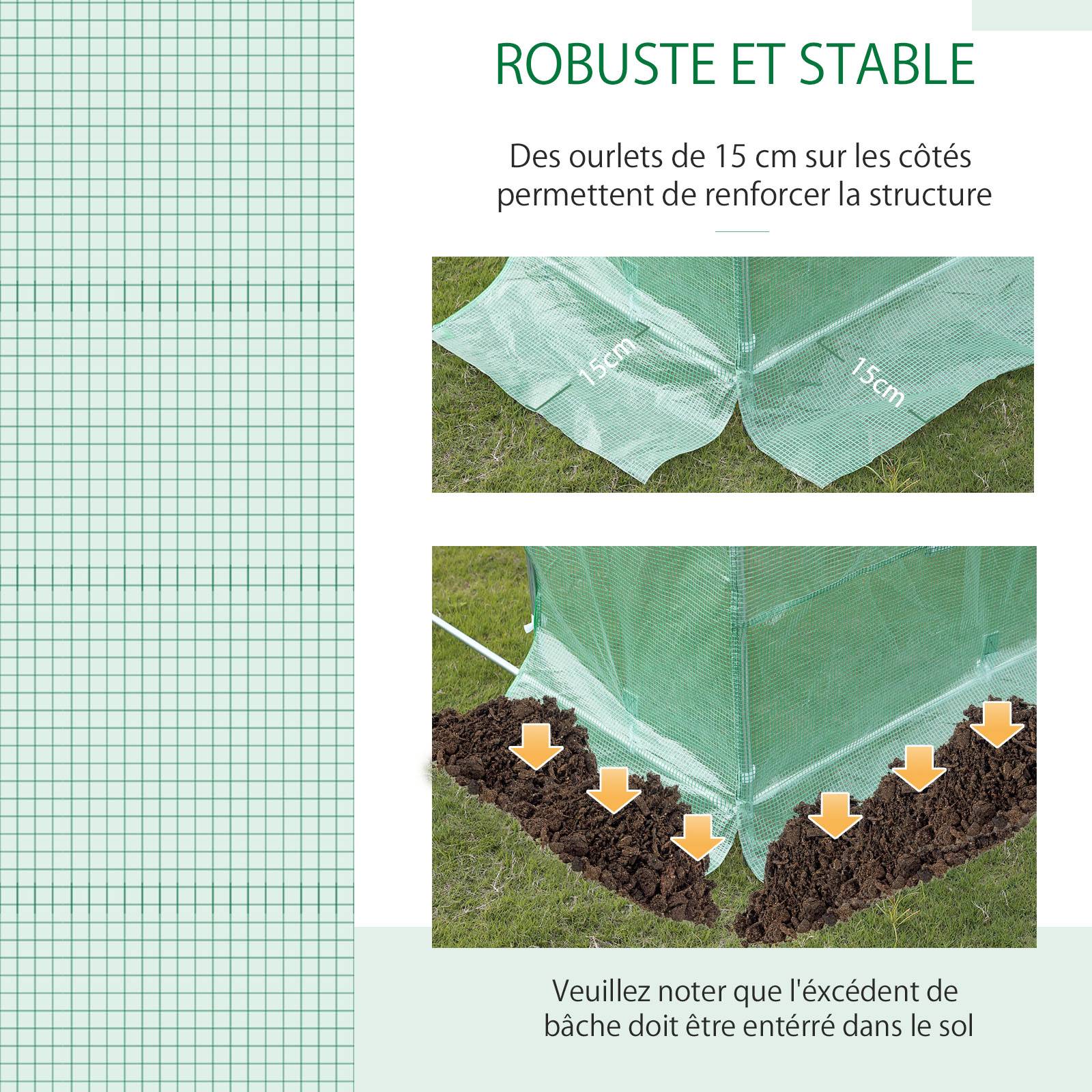 Outsunny - Bâche de rechange serre tunnel 18 m², bâche dim. 6L x 3l x 2H m PE anti-UV imperméable 12 fenêtres + porte enroulable zippée vert - Outsunny - Image 6