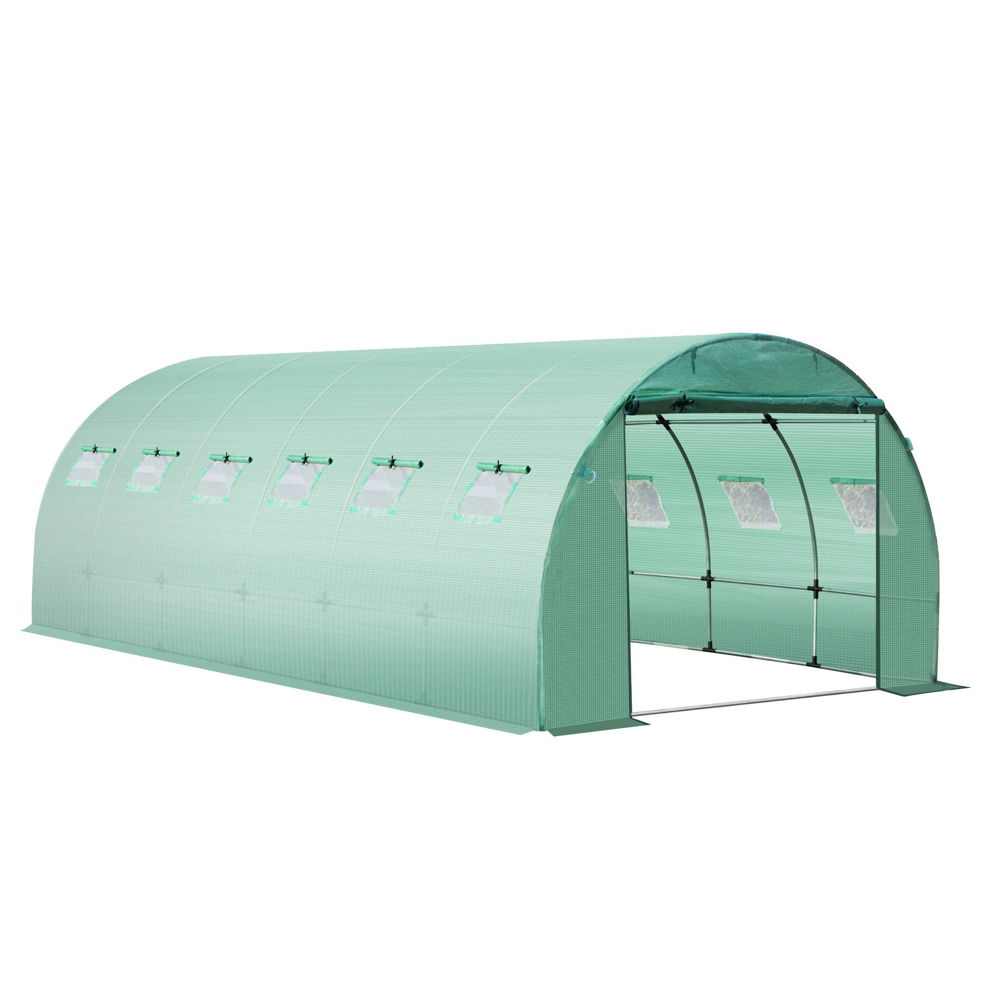 Outsunny - Bâche de rechange serre tunnel 18 m², bâche dim. 6L x 3l x 2H m PE anti-UV imperméable 12 fenêtres + porte enroulable zippée vert - Outsunny - Image 1