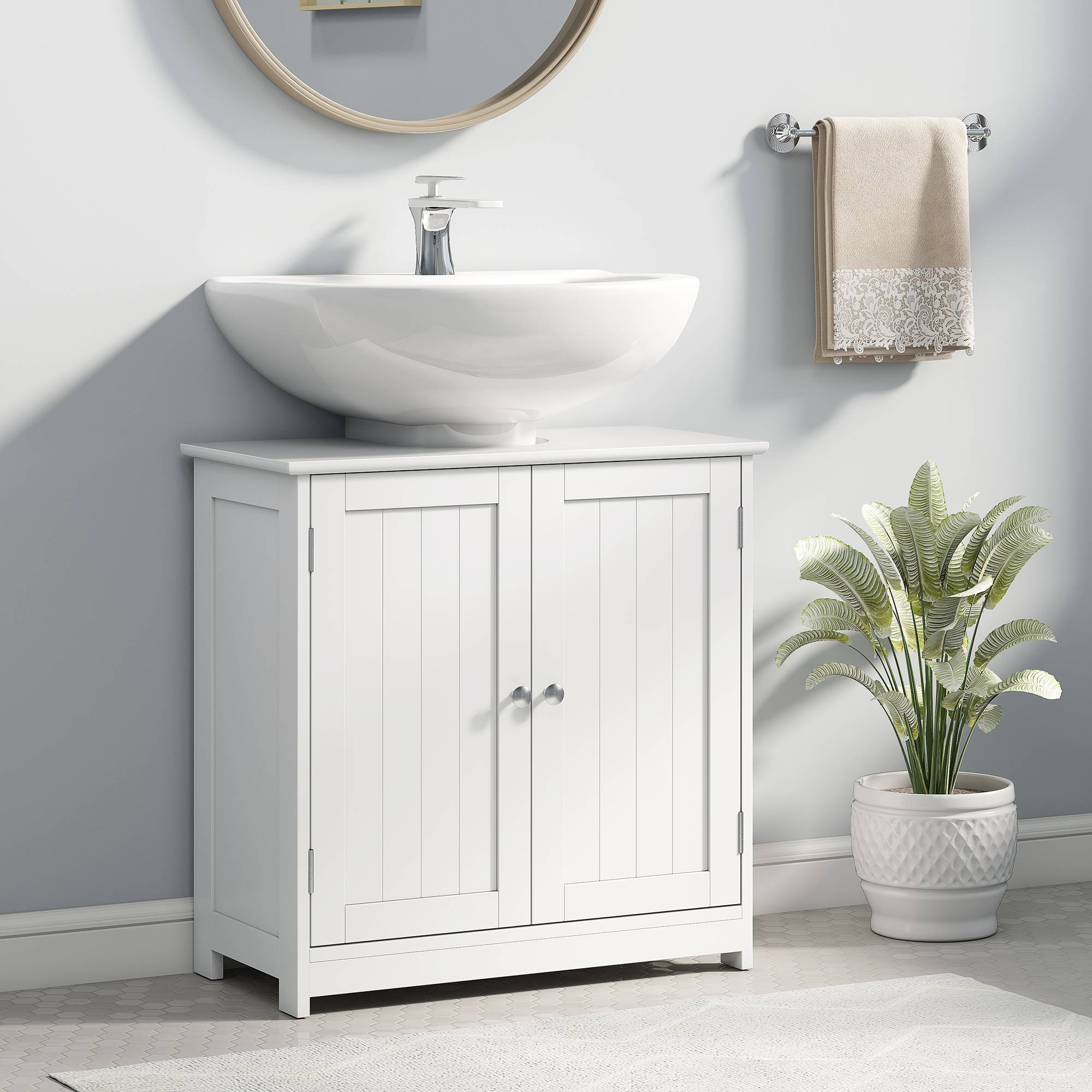 Sans Marque - Meuble salle bain sous lavabo meuble sous-vasque placard 2 portes étagère 60x30x60 cm bois blanc - Image 3