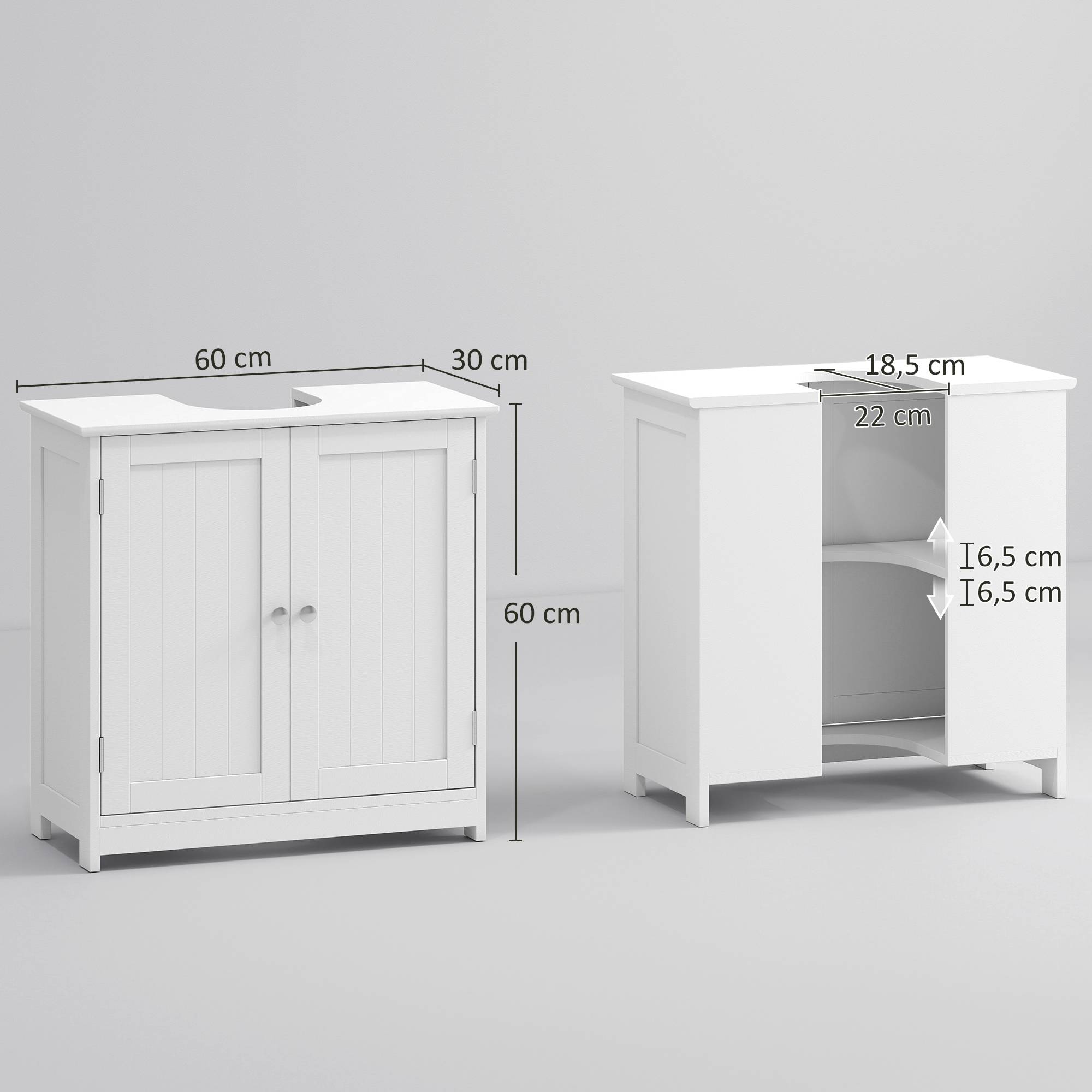 Sans Marque - Meuble salle bain sous lavabo meuble sous-vasque placard 2 portes étagère 60x30x60 cm bois blanc - Image 5