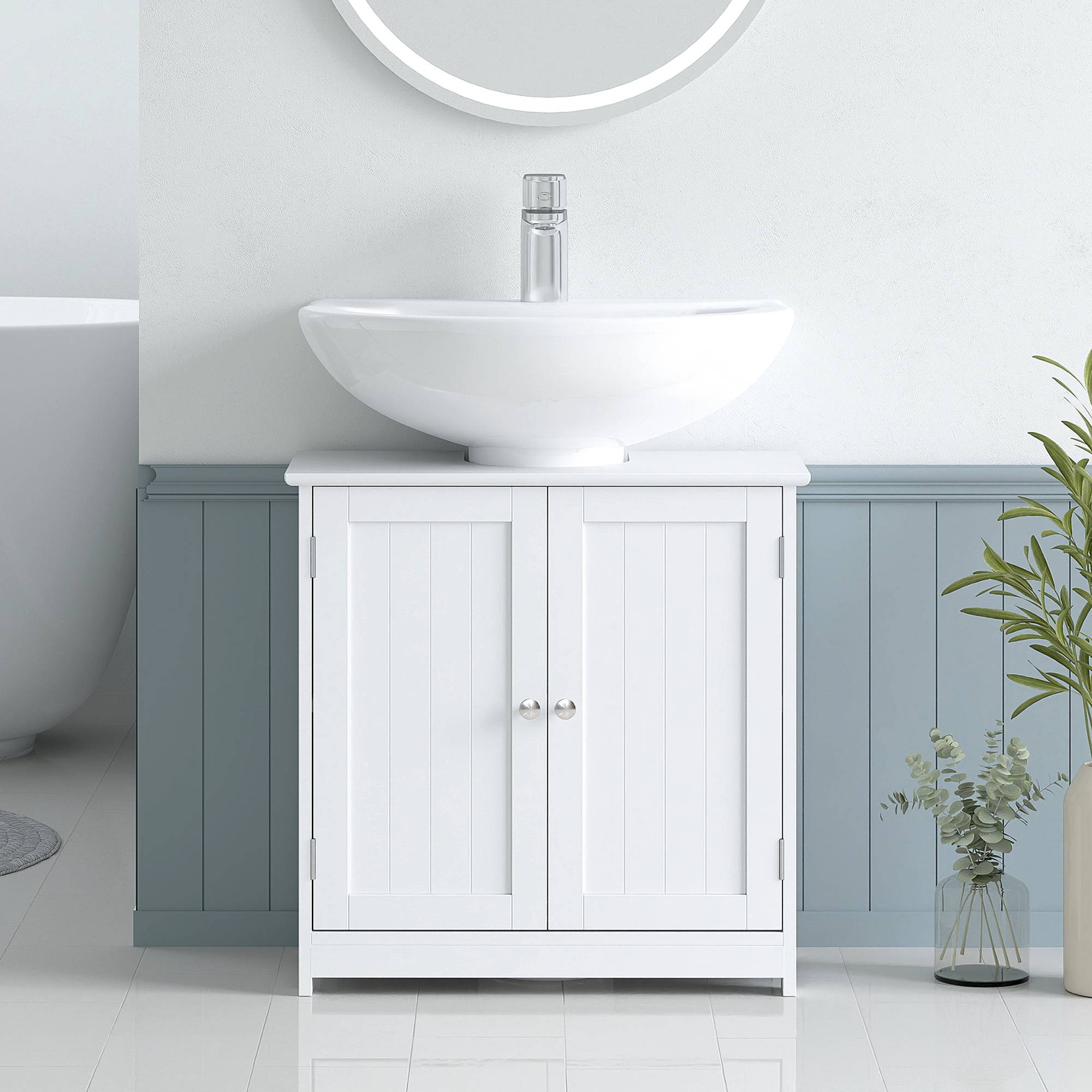 Sans Marque - Meuble salle bain sous lavabo meuble sous-vasque placard 2 portes étagère 60x30x60 cm bois blanc - Image 4