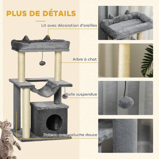 Arbre à chat Peluche douce Pour chats d'intérieur Repos et jeu 90cm Gris - ComfortXL Outdoor Living - Image 9